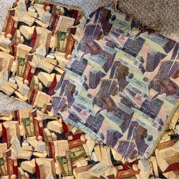Classic Books & Inkwell Themed Tapestry Upholstery Fabric Thick Textured Library - Picture 9 of 13